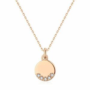 NWT Round Pendant Necklace 14K Rose Gold Plated CZ Pave Thin Chain Minimalist